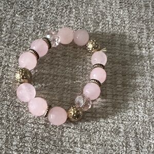Elegant Pink and Gold Beaded Bracelet ROSE QUARTZ